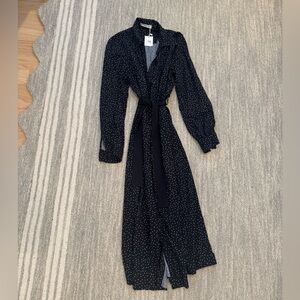 Mango Black Long Sleeve Polka Dot Dress